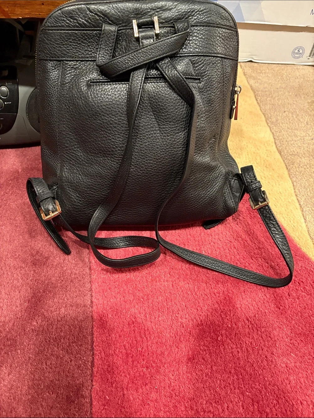 Michael Kors Black Pebbled Leather Backpack with Gold Hardware